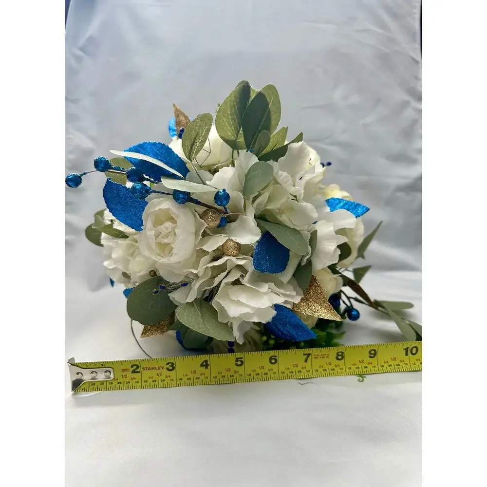 Homecoming prom floral bouquet artificial royal blue White off white gold